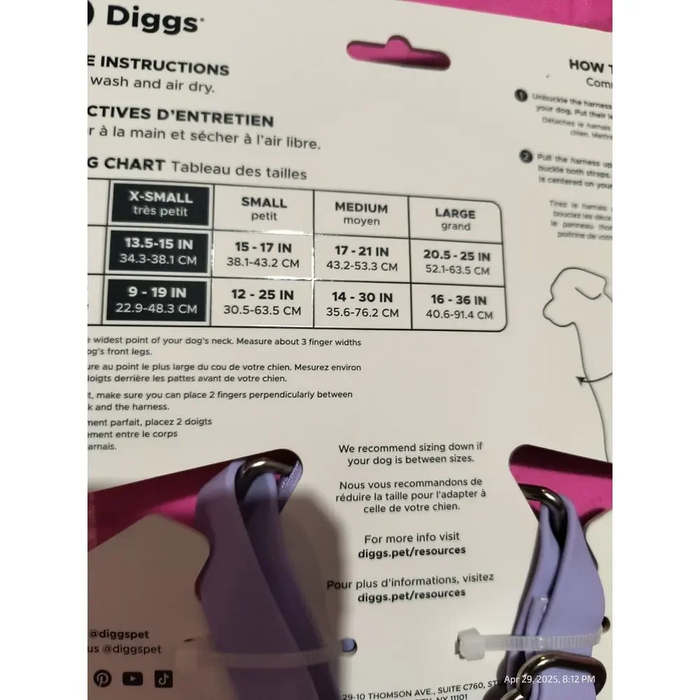 Diggs Extra Small Dog Adjustable Harness Purple Heavy Duty One Leg Step In